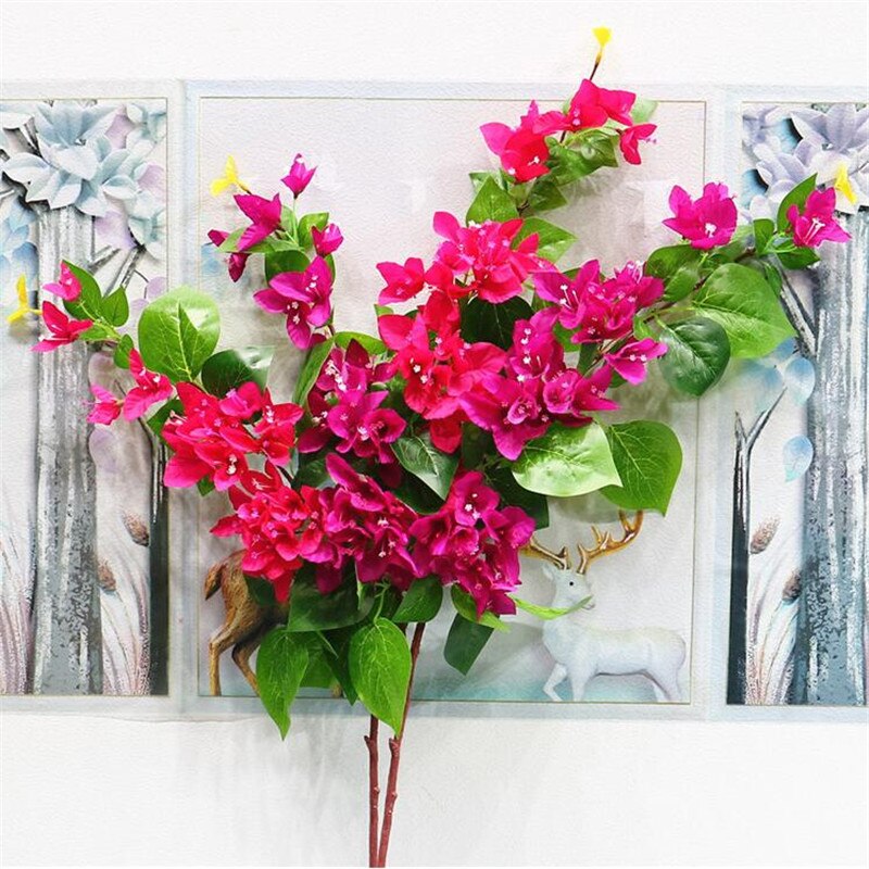 6P Fake Long Stem Bougainvillea (2 stems/piece) Simulation Lobular Bougainvillea for Home Wedding Decorative Artificial Flowers